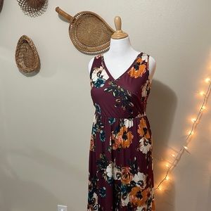 Womens XL Zattcas Maroon Floral Soft Sleeveless Maxi Dress. Pentecostal Fashion